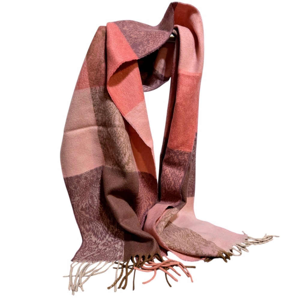 Hand Tailored 100% Cashmere Fringe Wrap Scarf Womens Pink Paisley Patchwork